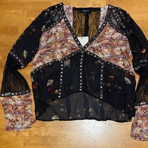 All Saints Multicolor Floral Sheer Blouse